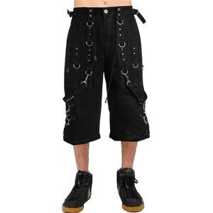 Men Handmade Gothic Bondage Grey Thread Cyber Punk Shorts Metal Studs Shorts